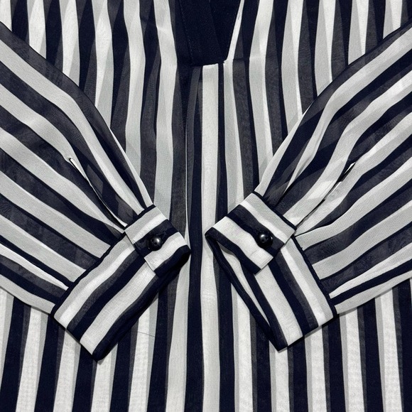 Joseph Ribkoff Women's Navy & White Striped Blouse, Sheer Size 6 - Picture 3 of 10